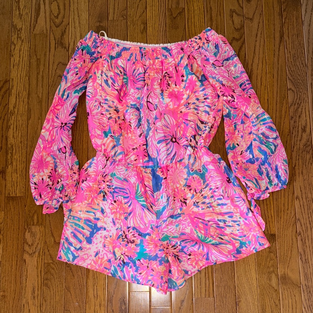 Lilly Pulitzer Pink Floral Off-Shoulder Romper